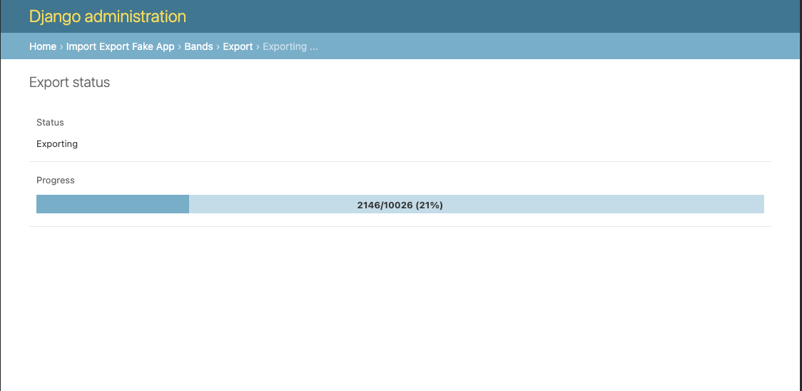 A screenshot of Django Admin export status page