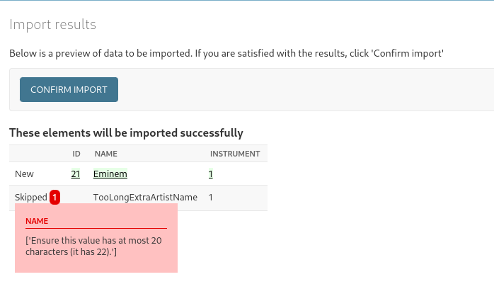 Force import results