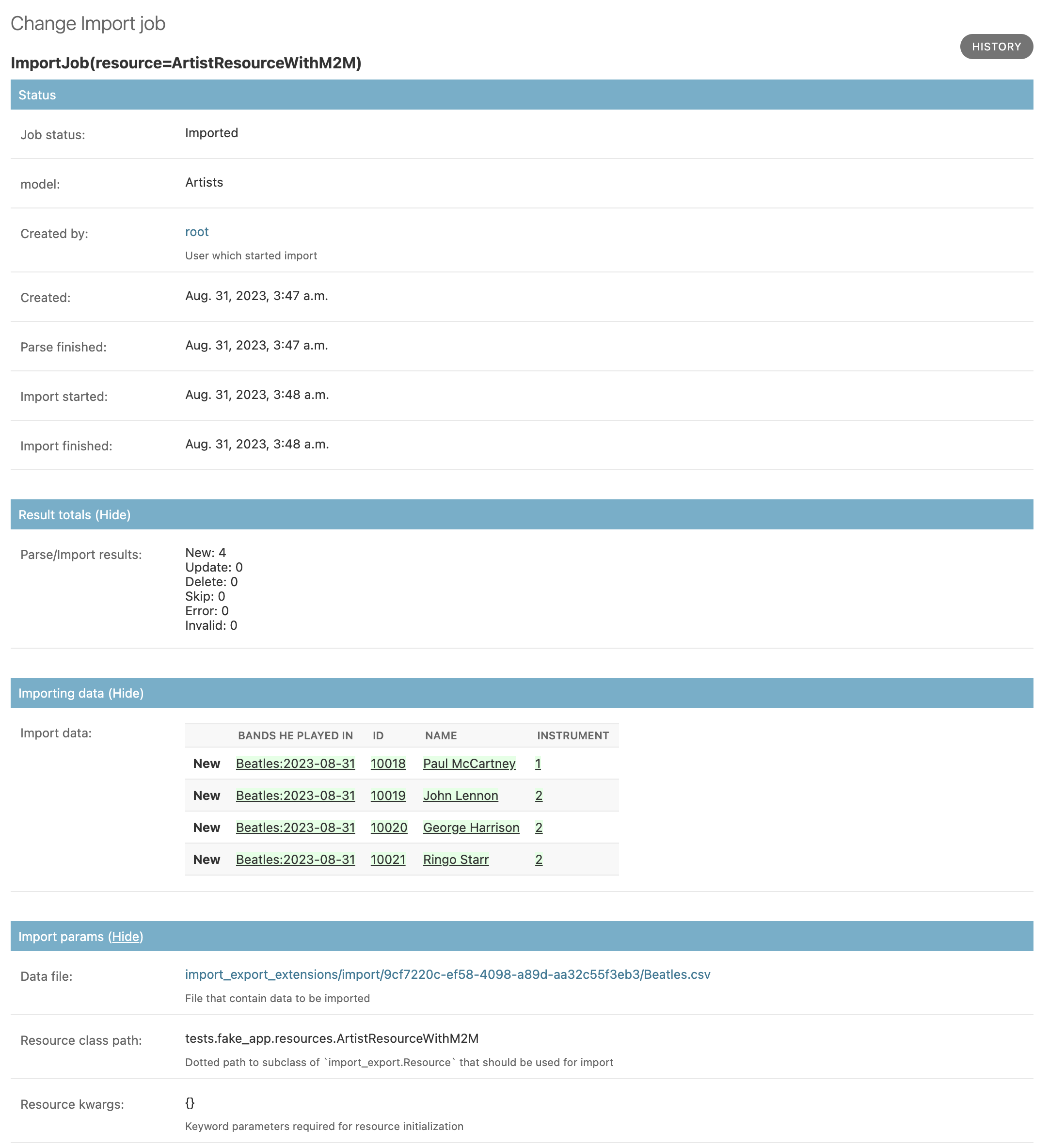 Example of custom form for ImportJob details in Django Admin